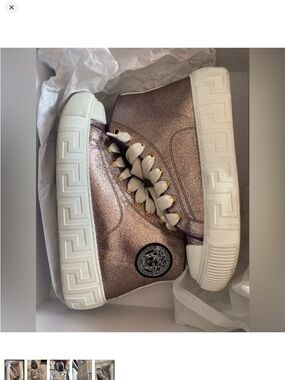 Versace Metallic Rose High-Top Sneakers with White Sole